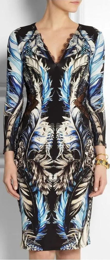 Abstract-Leaves Printed Sheath Dress