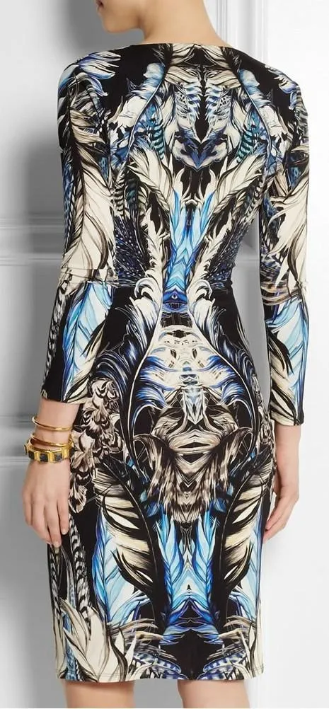 Abstract-Leaves Printed Sheath Dress