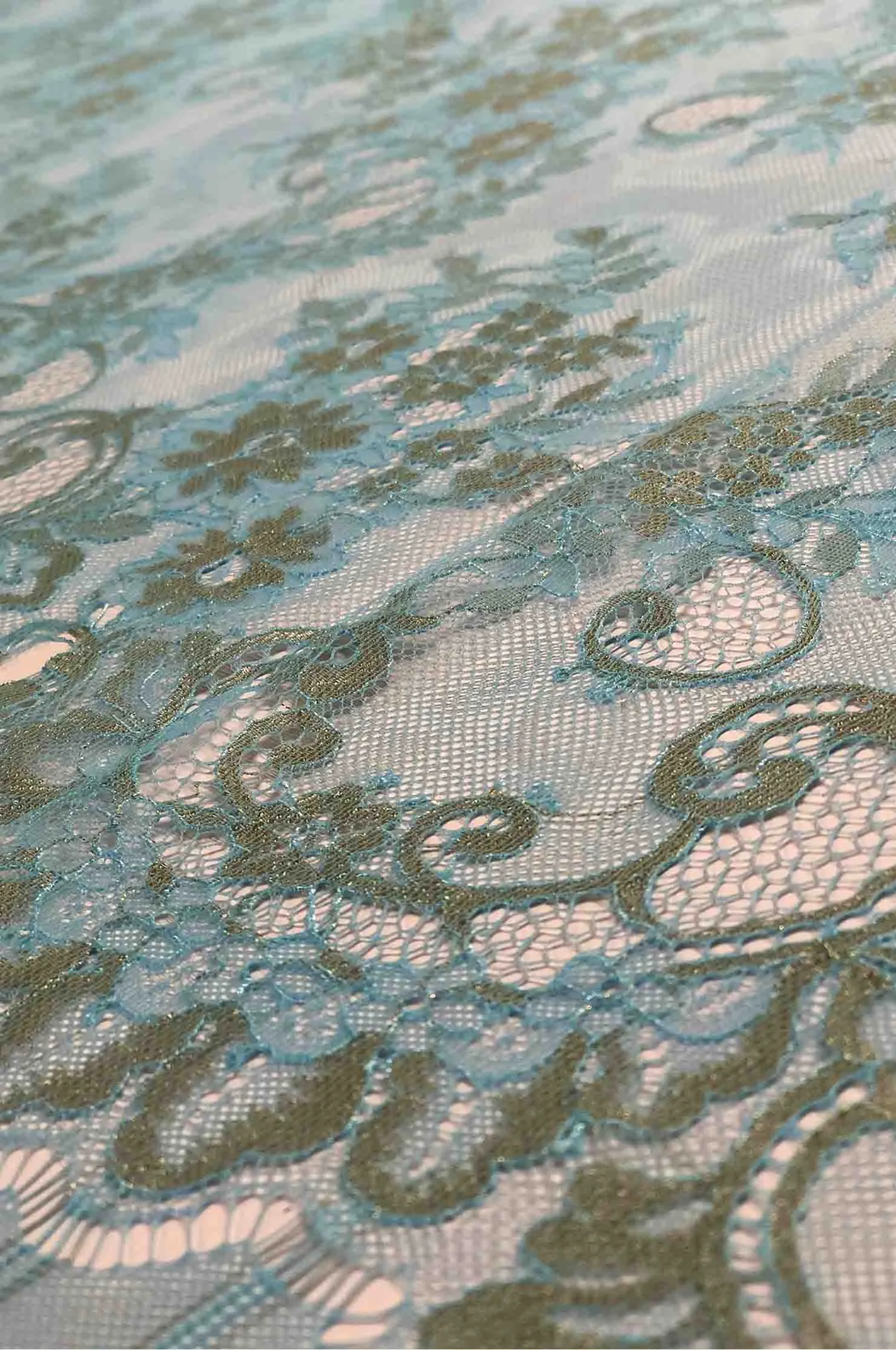 Aqua/Gold French Plain Lace FLP-004/6 Fabric