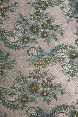 Aqua/Gold French Plain Lace FLP-004/6 Fabric