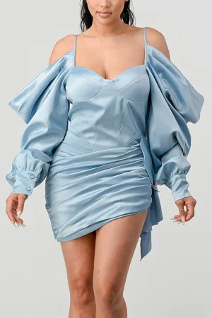 Athina Elegant Puff Shoulder Satin Mini Dress