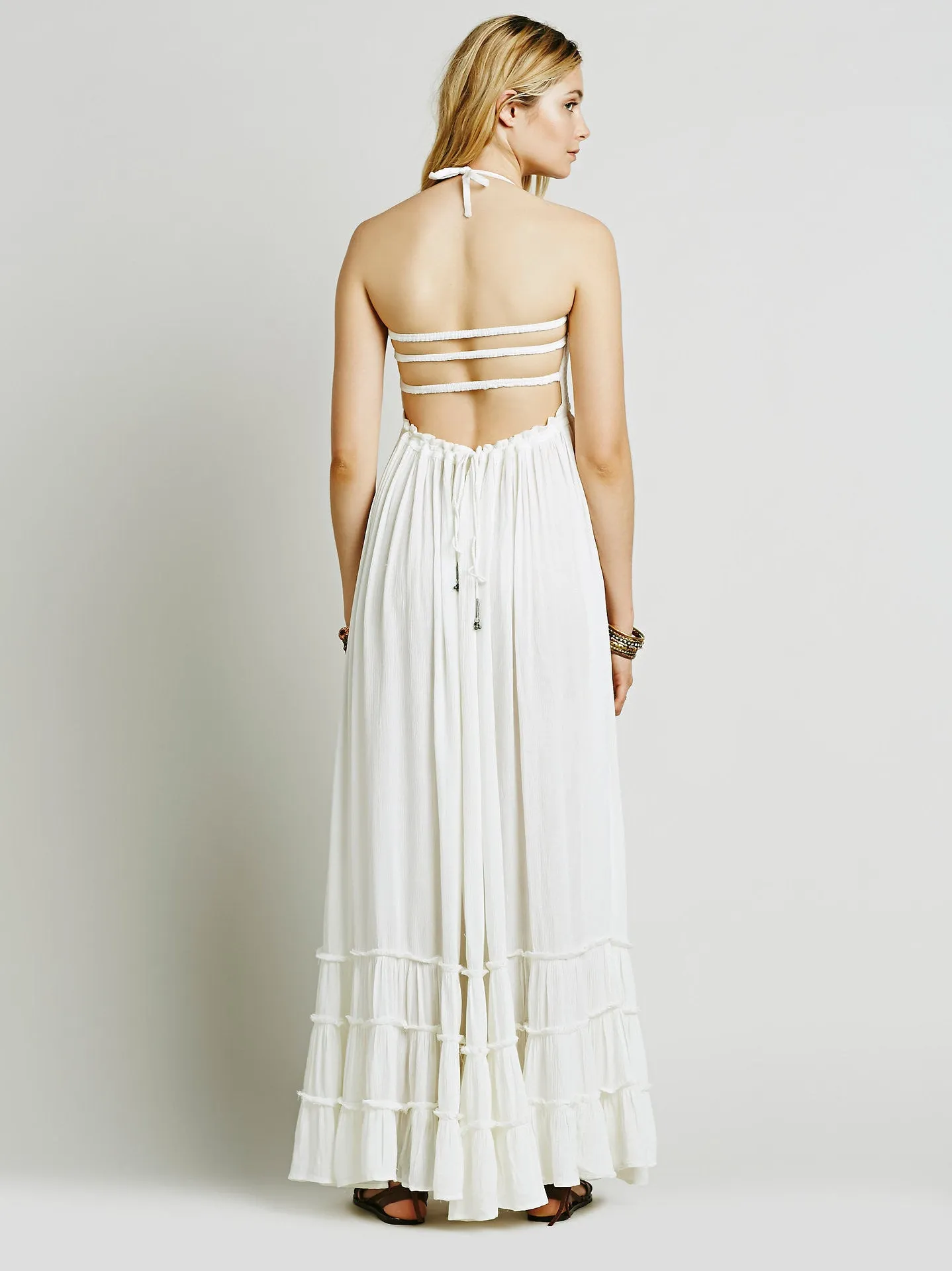 Backless Spaghetti Strap Sleeveless Long Beach Dress