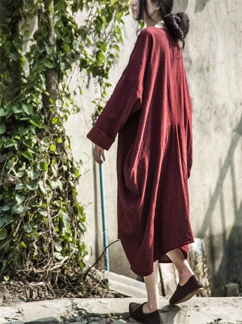 Batwing Sleeves Asymetrical Linen Dress | Lotus