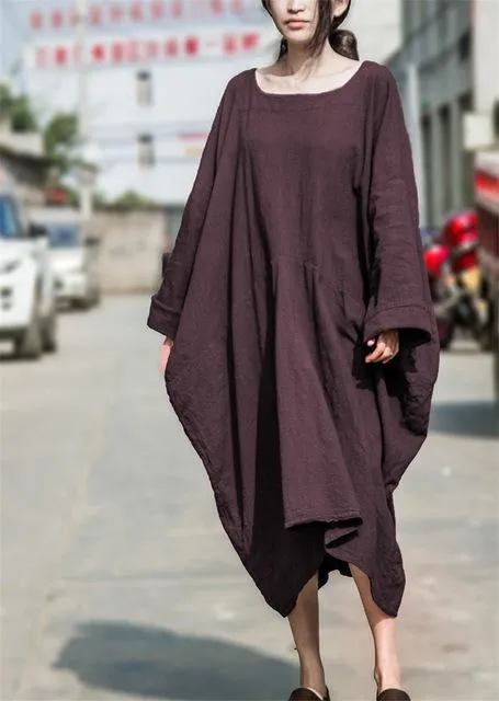 Batwing Sleeves Asymetrical Linen Dress | Lotus