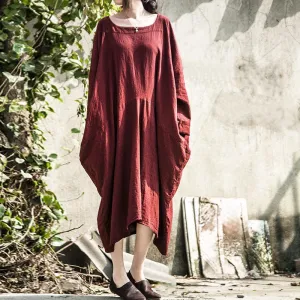 Batwing Sleeves Asymetrical Linen Dress | Lotus