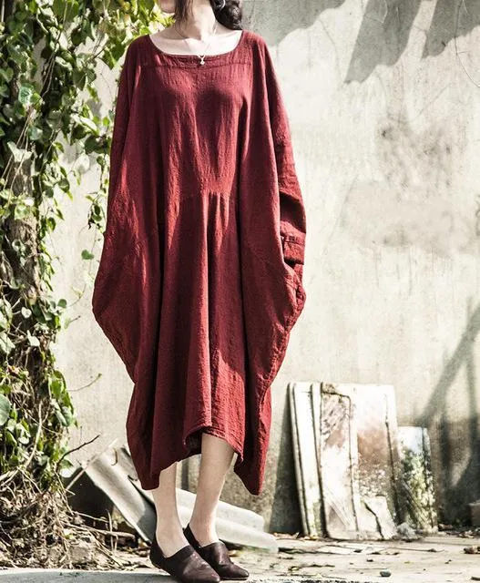 Batwing Sleeves Asymetrical Linen Dress | Lotus