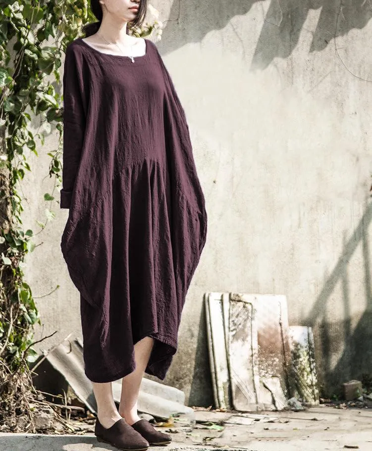 Batwing Sleeves Asymetrical Linen Dress | Lotus