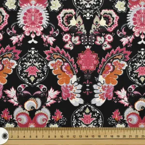 Black & Pink Ornate Vintage Cotton Print