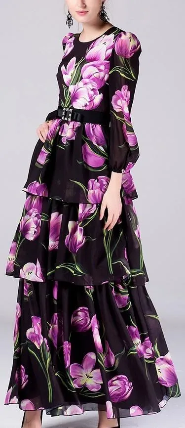 Black Floral Printed Gown