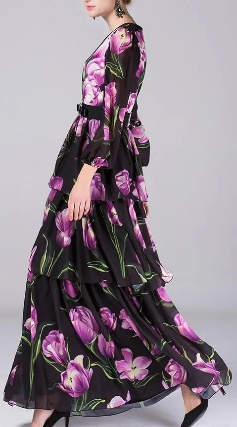 Black Floral Printed Gown