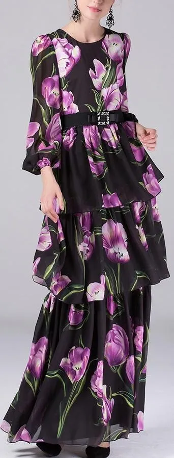 Black Floral Printed Gown