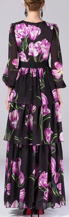 Black Floral Printed Gown