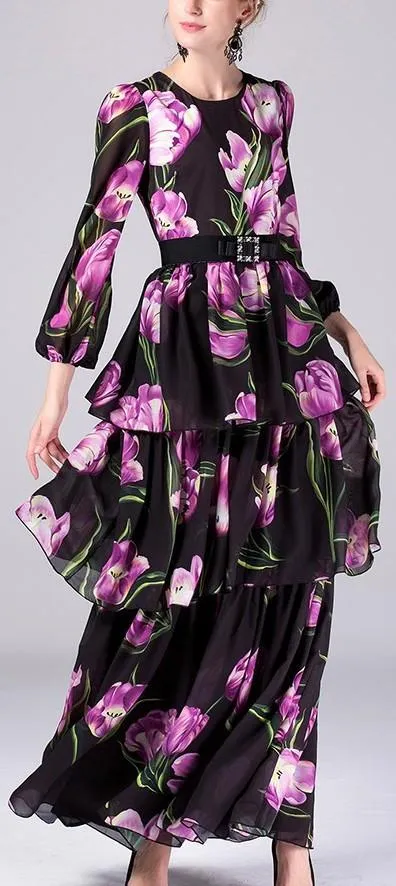 Black Floral Printed Gown