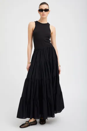 Black Voile Tiered Maxi Skirt