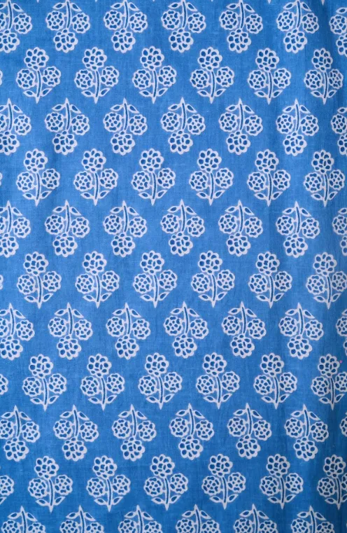 Blue Dotted Flower Pattern Printed Summer Pure Cotton Fabric