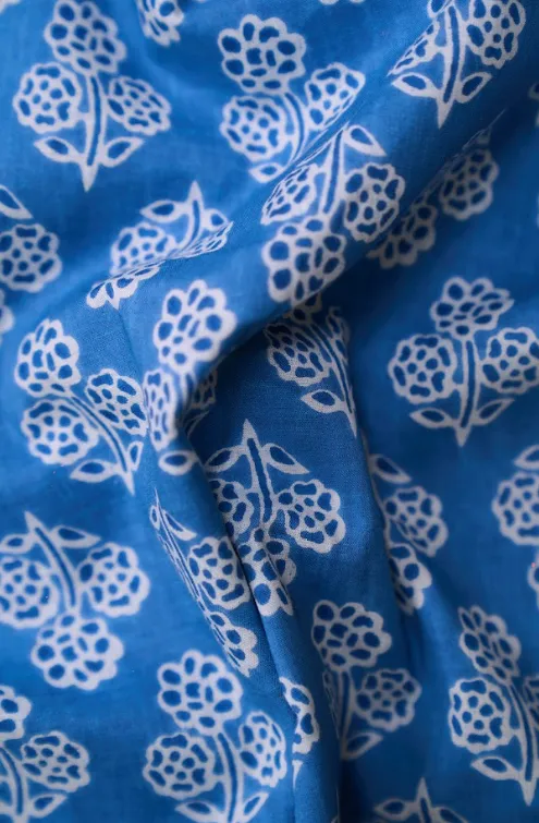 Blue Dotted Flower Pattern Printed Summer Pure Cotton Fabric