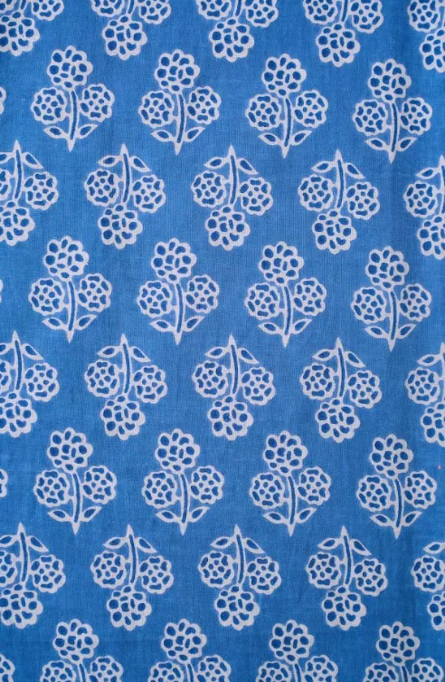 Blue Dotted Flower Pattern Printed Summer Pure Cotton Fabric