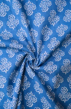 Blue Dotted Flower Pattern Printed Summer Pure Cotton Fabric