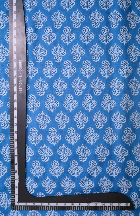 Blue Dotted Flower Pattern Printed Summer Pure Cotton Fabric