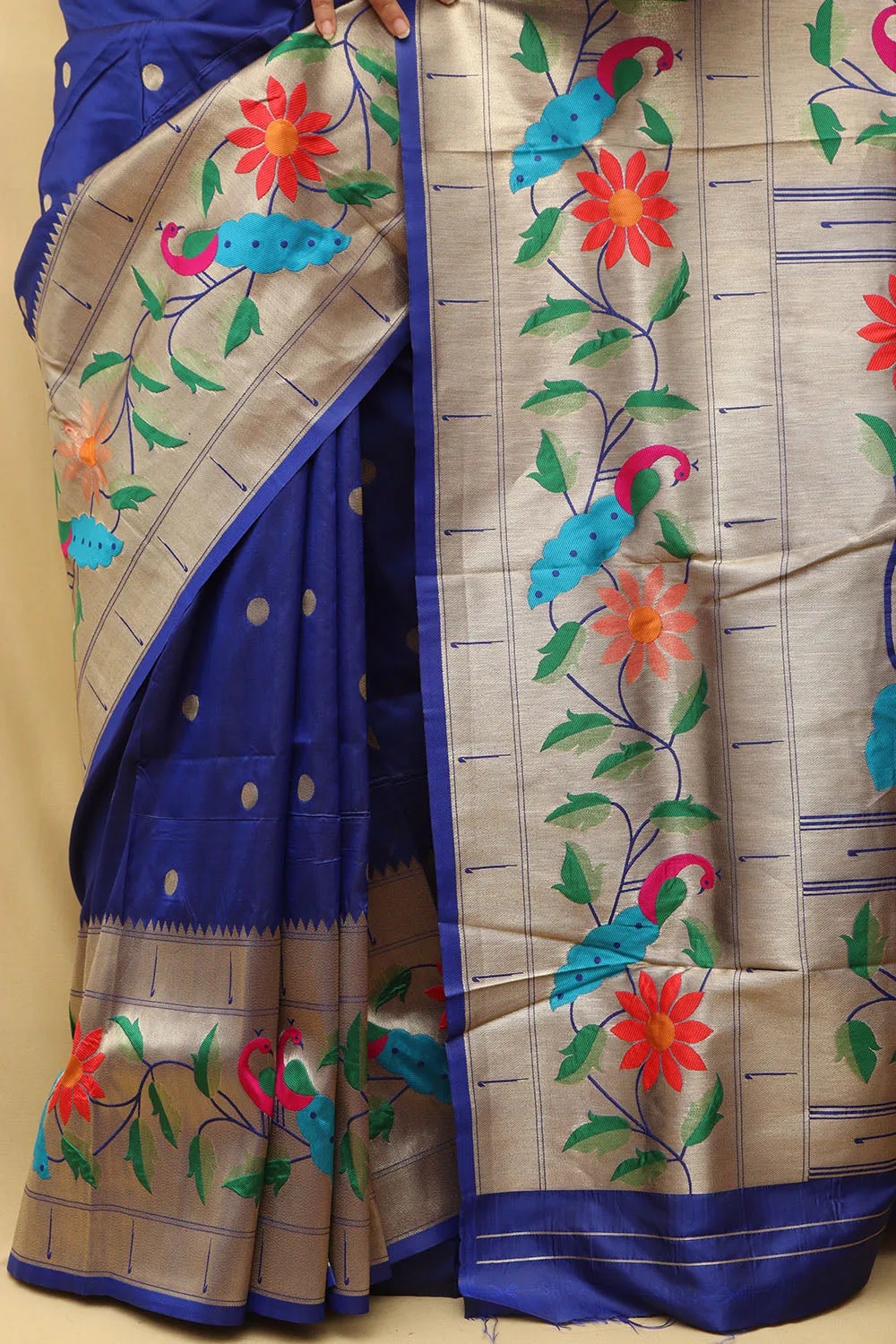 Blue Paithani Silk Parrot & Flower Saree