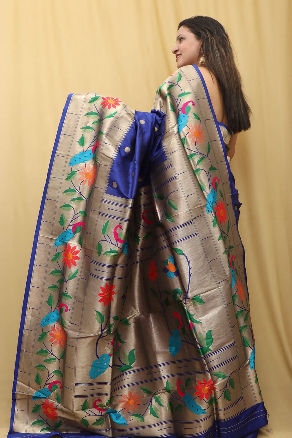 Blue Paithani Silk Parrot & Flower Saree