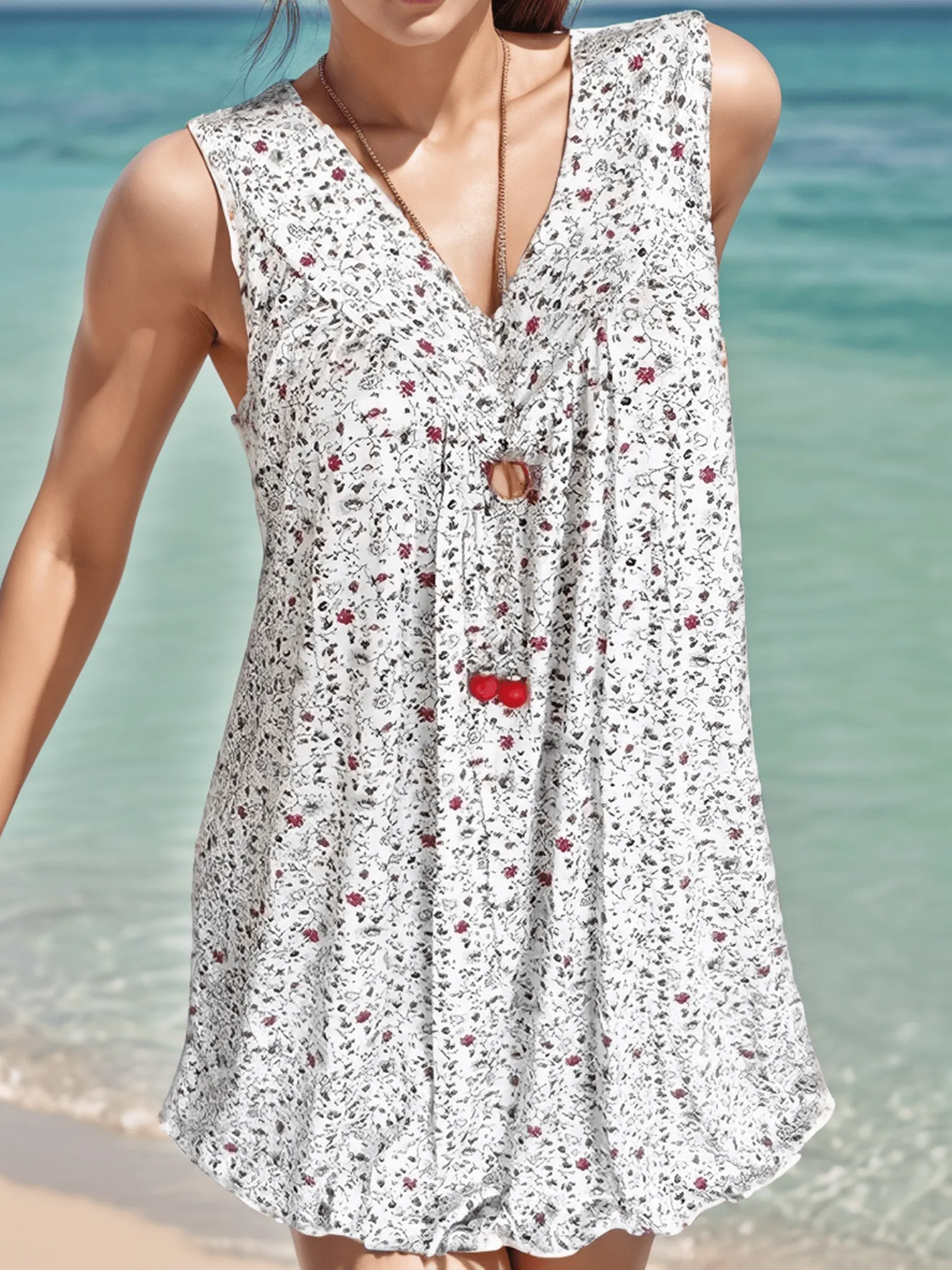 Bohemian Style Sleeveless Floral Dress