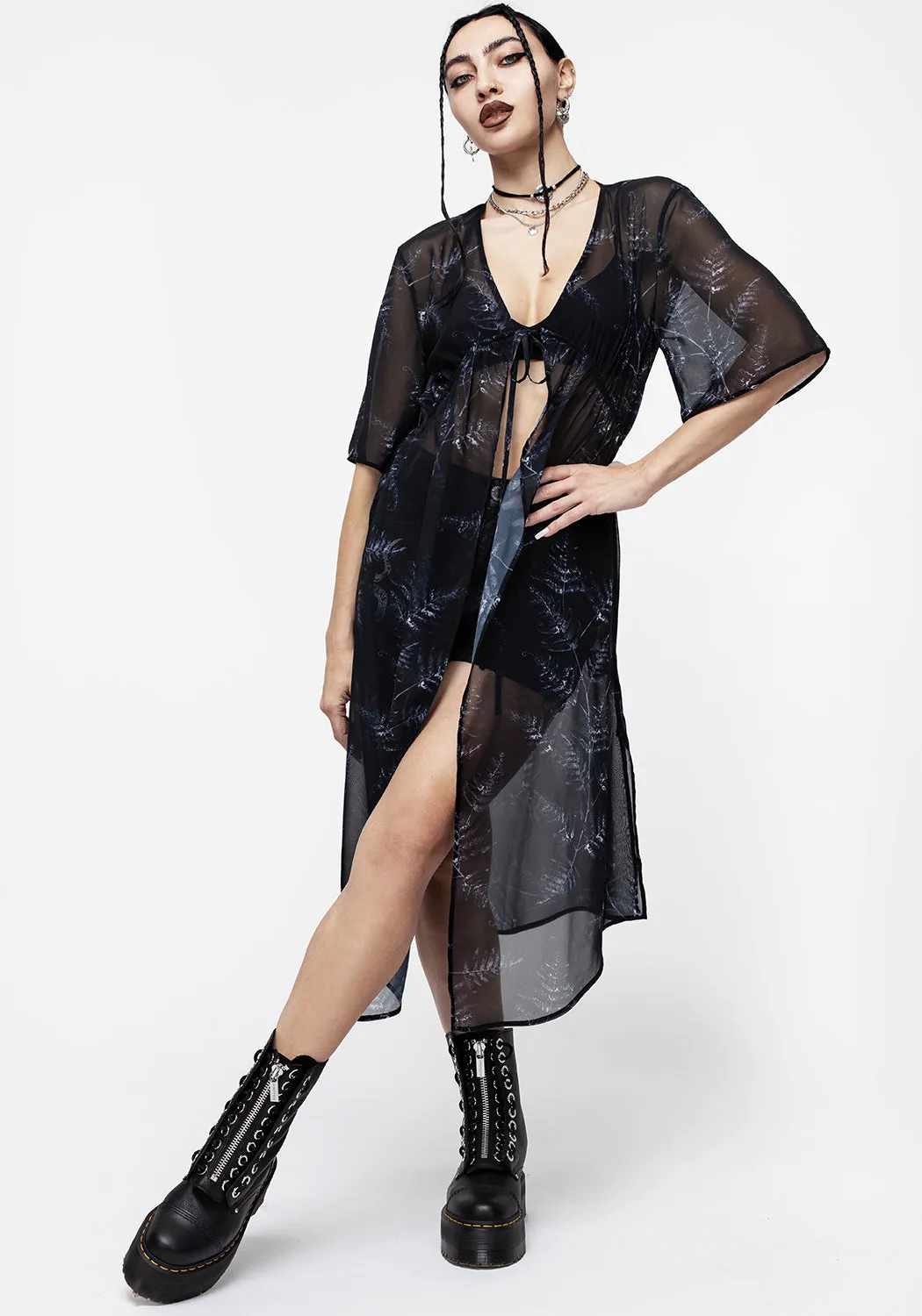 Bracken Sheer Chiffon Kimono Tie Front Dress