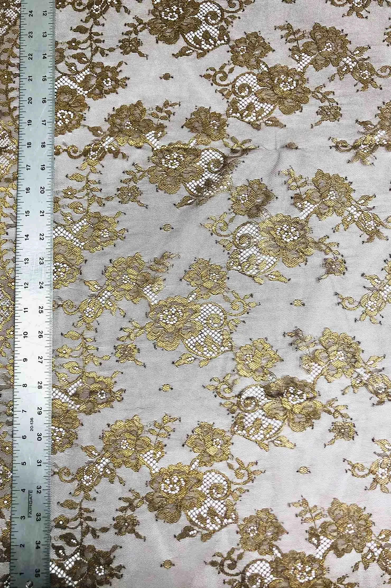 Brown/Metallic Gold French Plain Lace FLP-001/3 Fabric