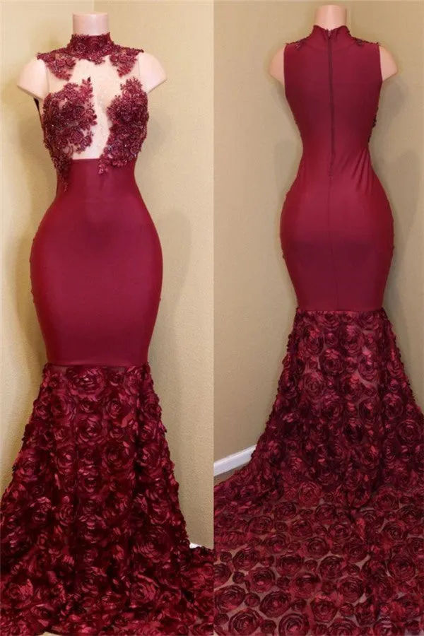 Burgundy mermaid prom dress, long evening gowns