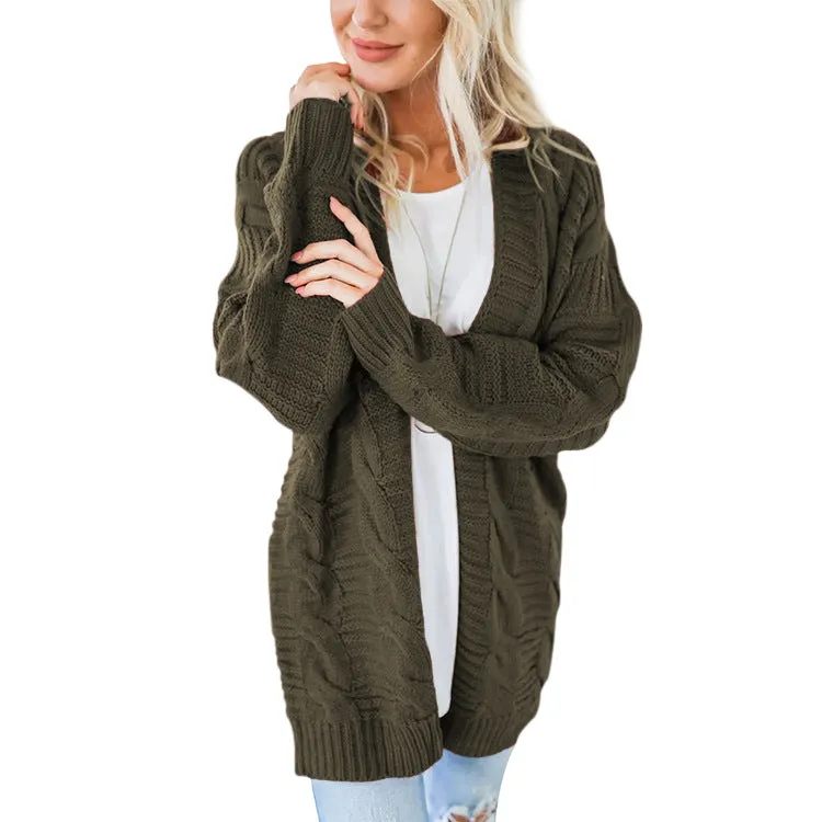 Cable Knit Candy Color Women Long Oversized Cardigan