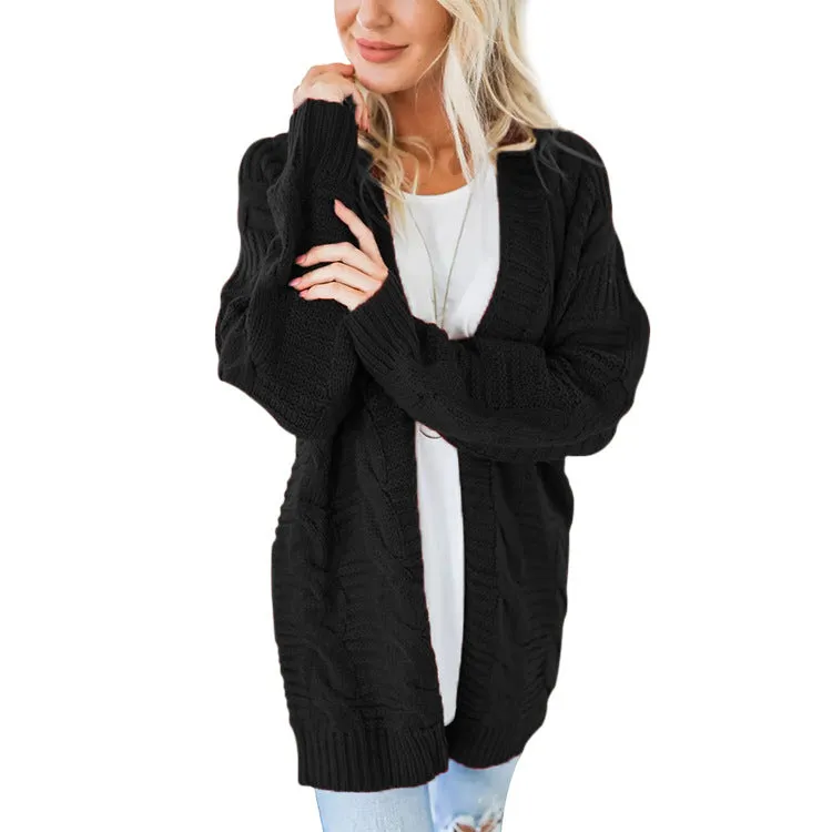 Cable Knit Candy Color Women Long Oversized Cardigan