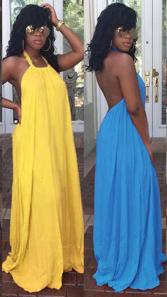 Candy Color Halter Backless Long Party Dress