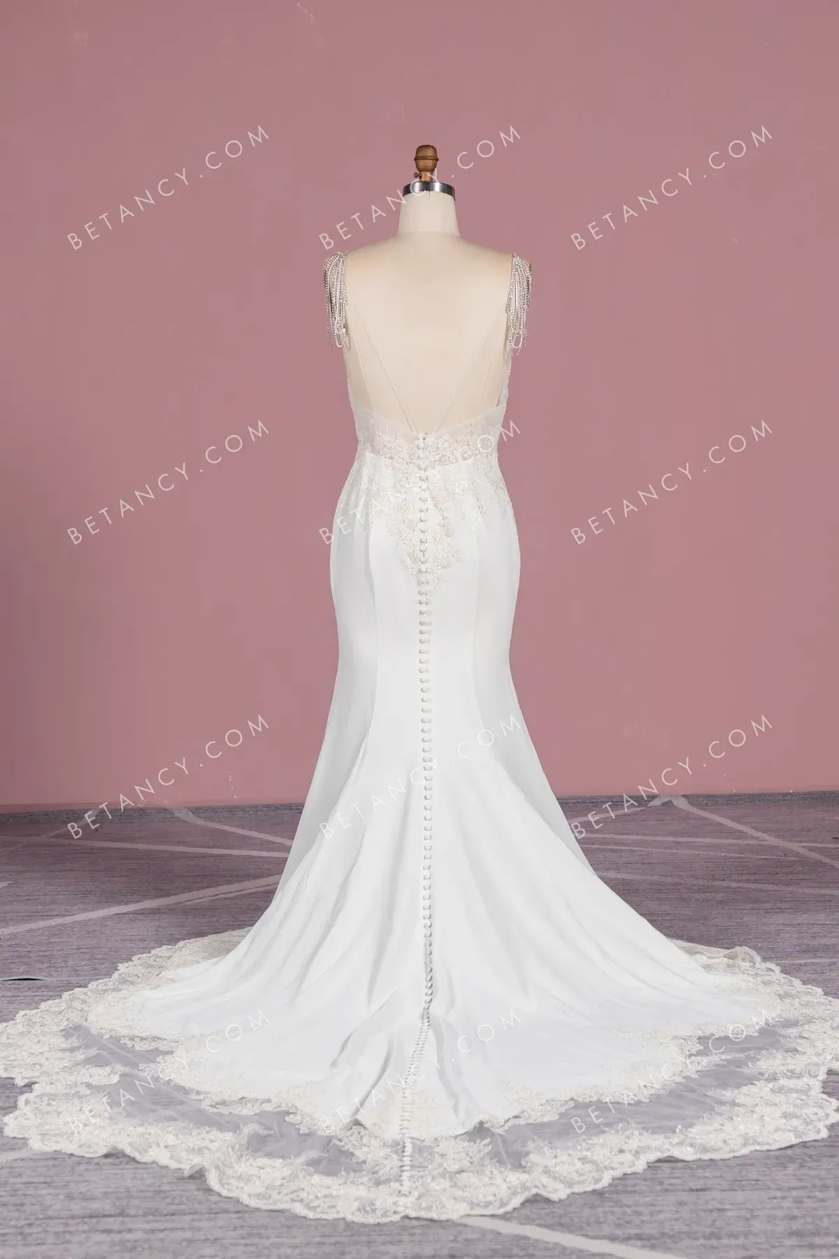 Chic Bead Cap Sleeve Crepe Satin Mermaid Wedding Dress