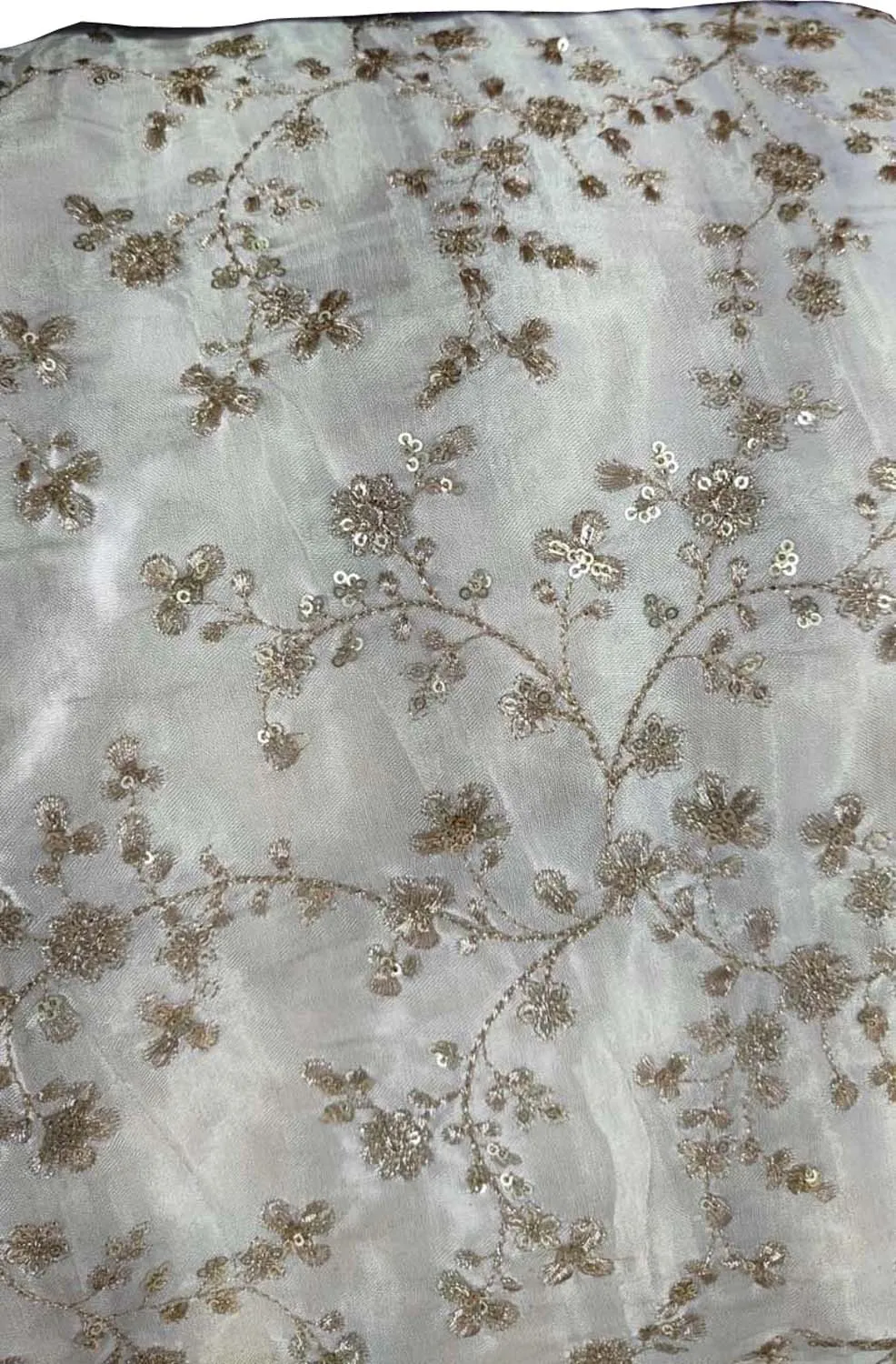 Chic Off White Embroidered Gajji Silk Fabric ( 1 Mtr )