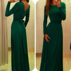 Clearance Long Sleeves Pure Color V-Back Backless Long Dress