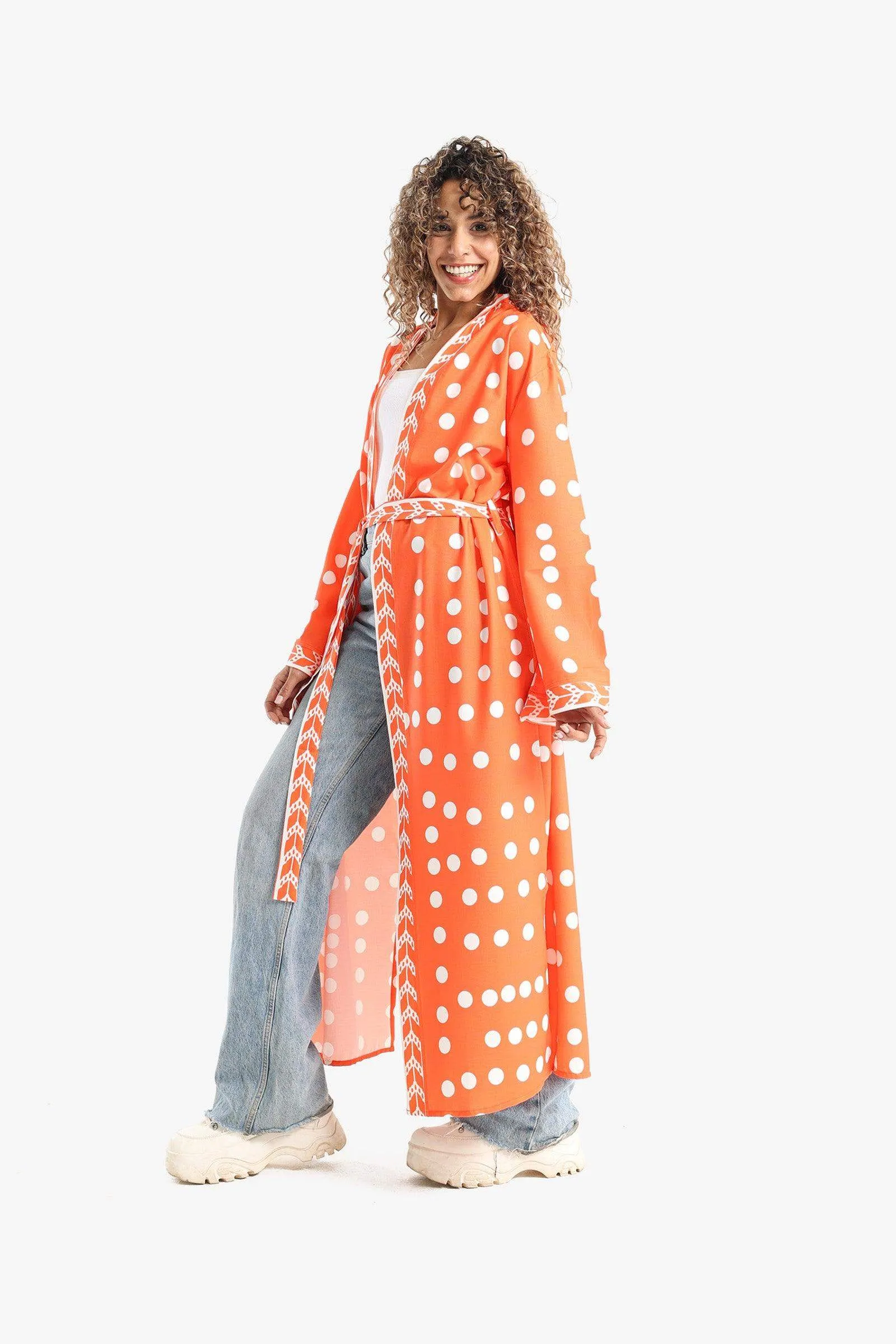 Dotted Print Midi Kimono