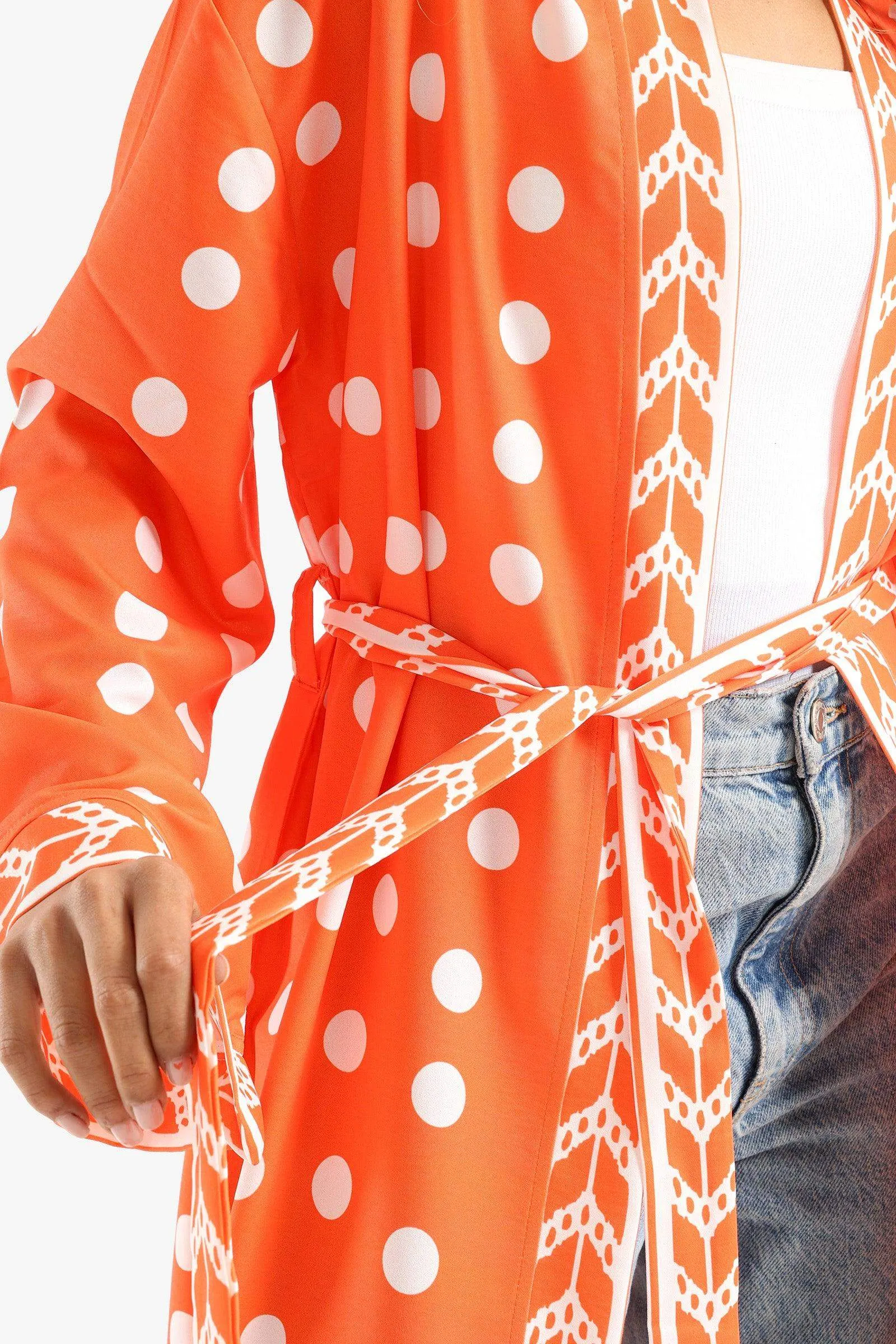 Dotted Print Midi Kimono