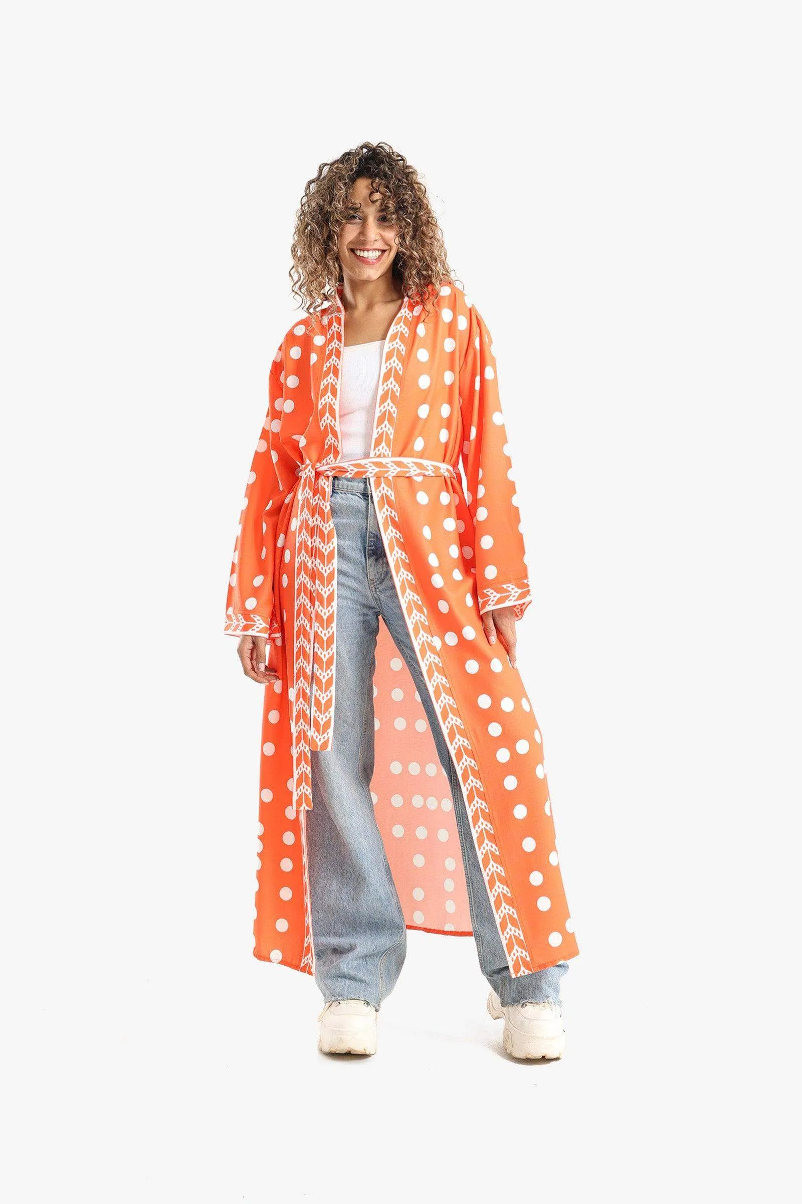 Dotted Print Midi Kimono