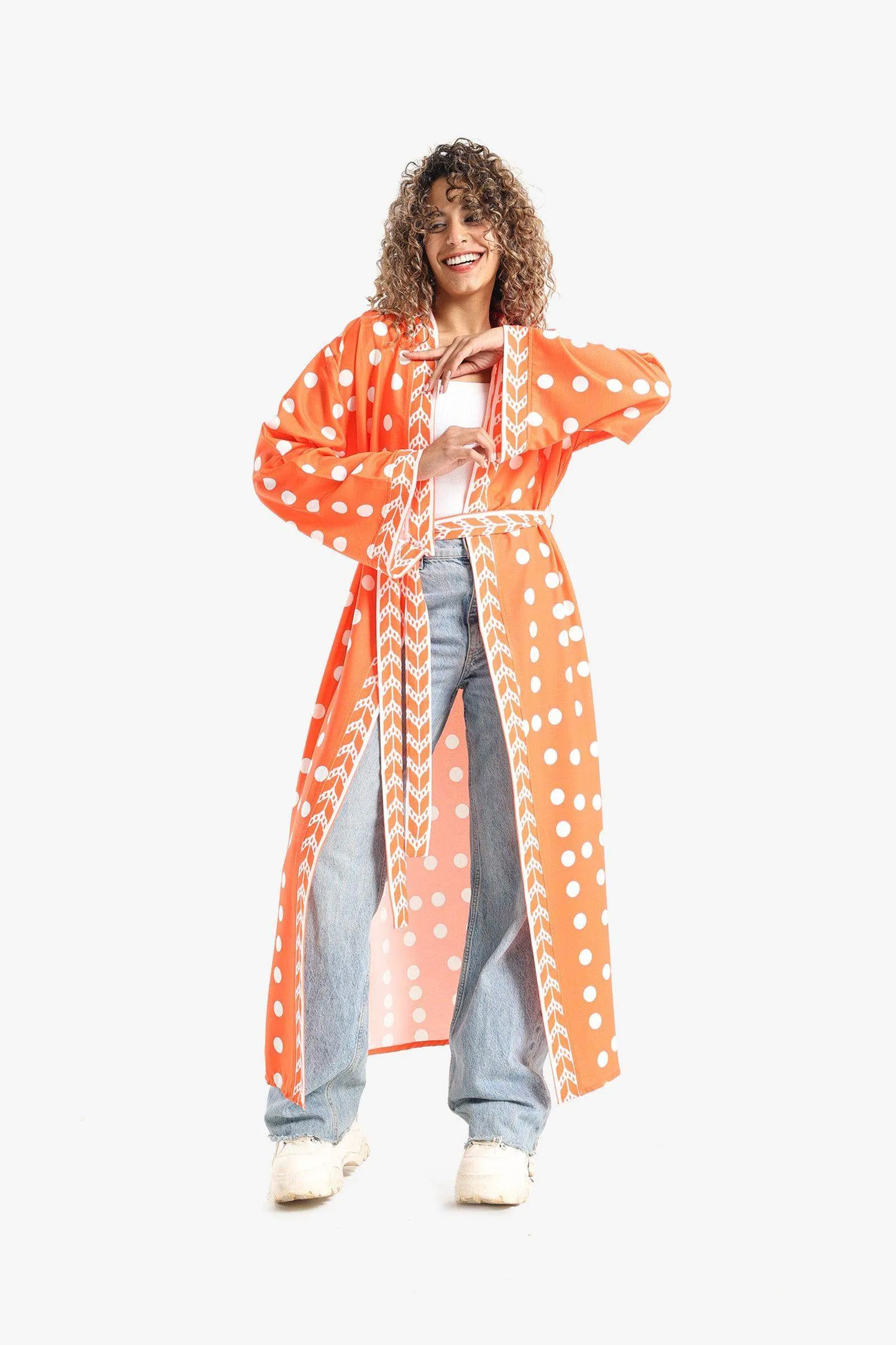 Dotted Print Midi Kimono