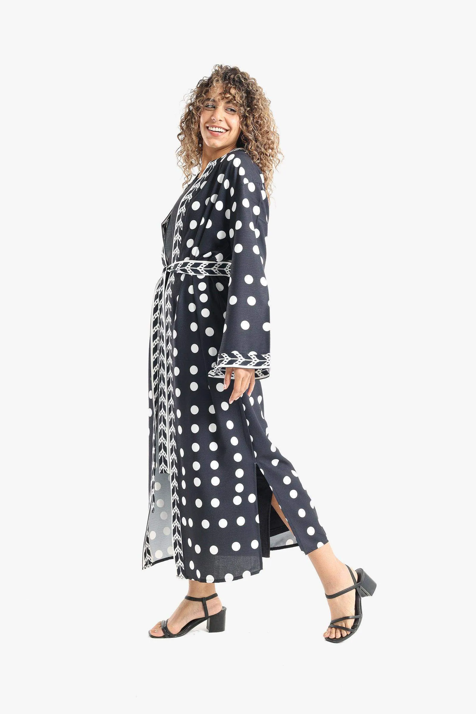 Dotted Print Midi Kimono