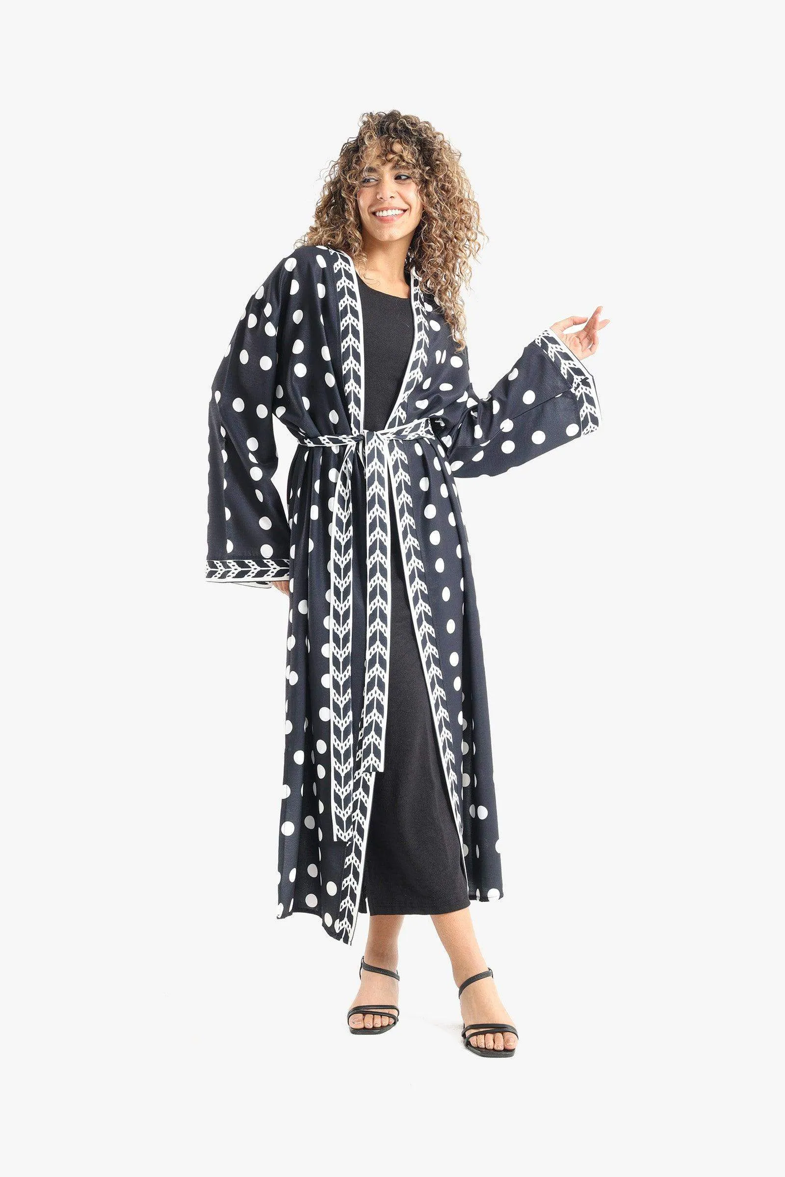 Dotted Print Midi Kimono