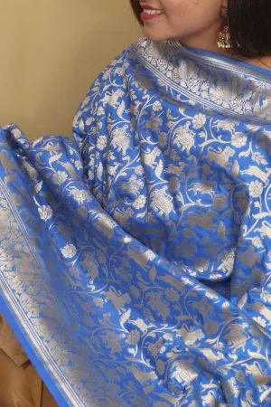 Elegant Blue Banarasi Silk Shikargah Design Dupatta