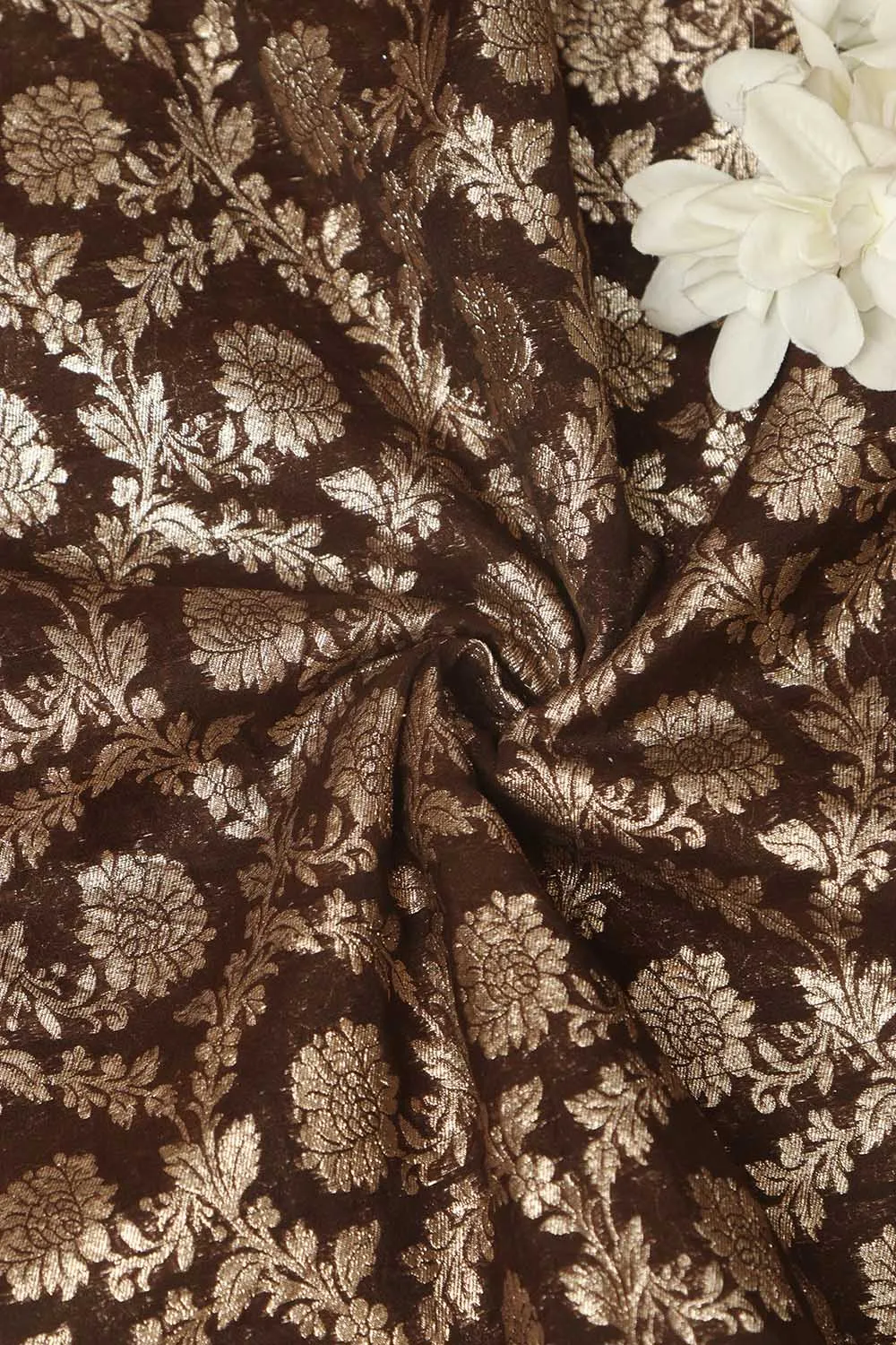 Elegant Brown Banarasi Chanderi Silk Fabric ( 1 Mtr )