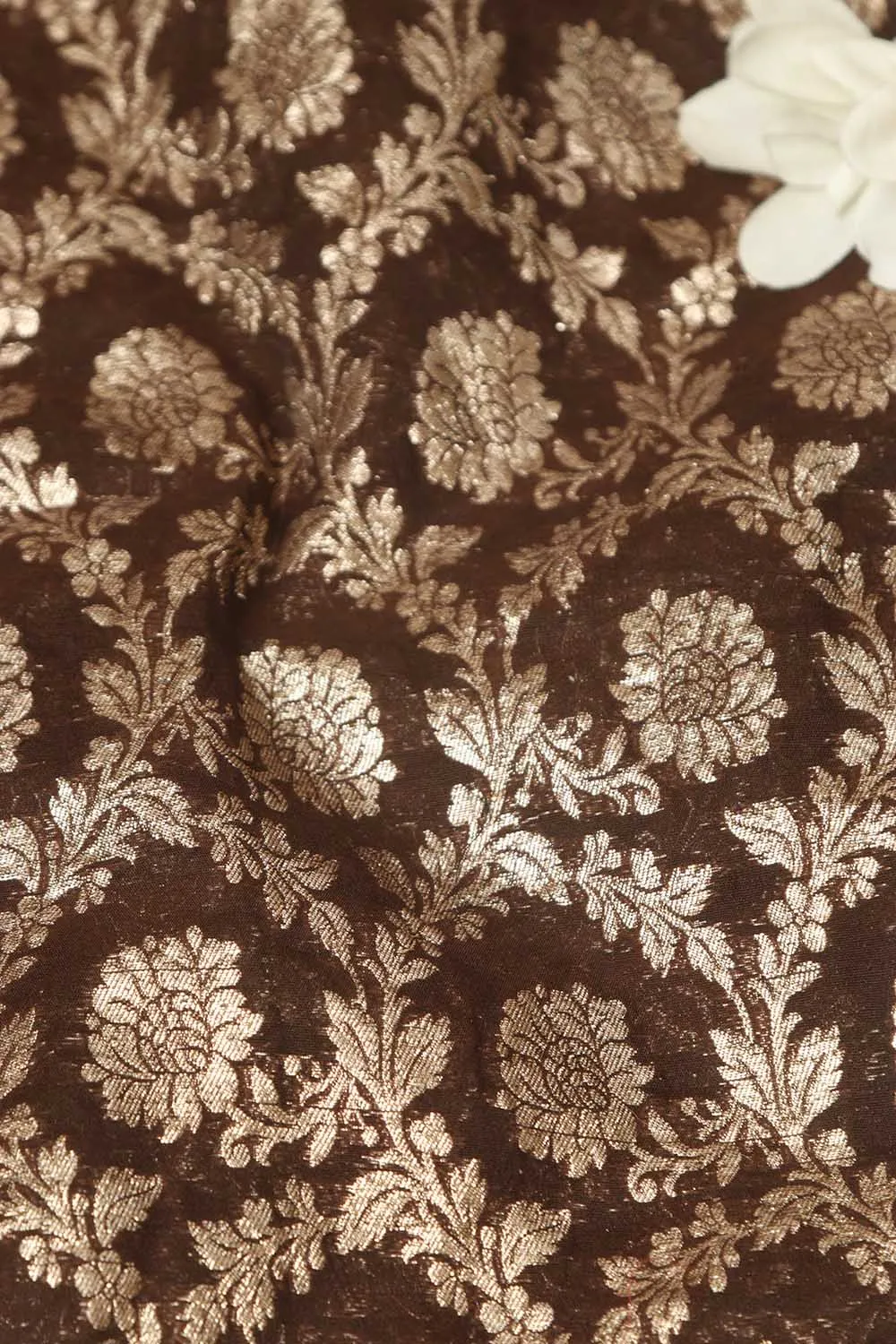 Elegant Brown Banarasi Chanderi Silk Fabric ( 1 Mtr )