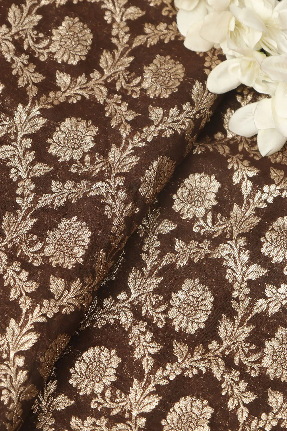 Elegant Brown Banarasi Chanderi Silk Fabric ( 1 Mtr )