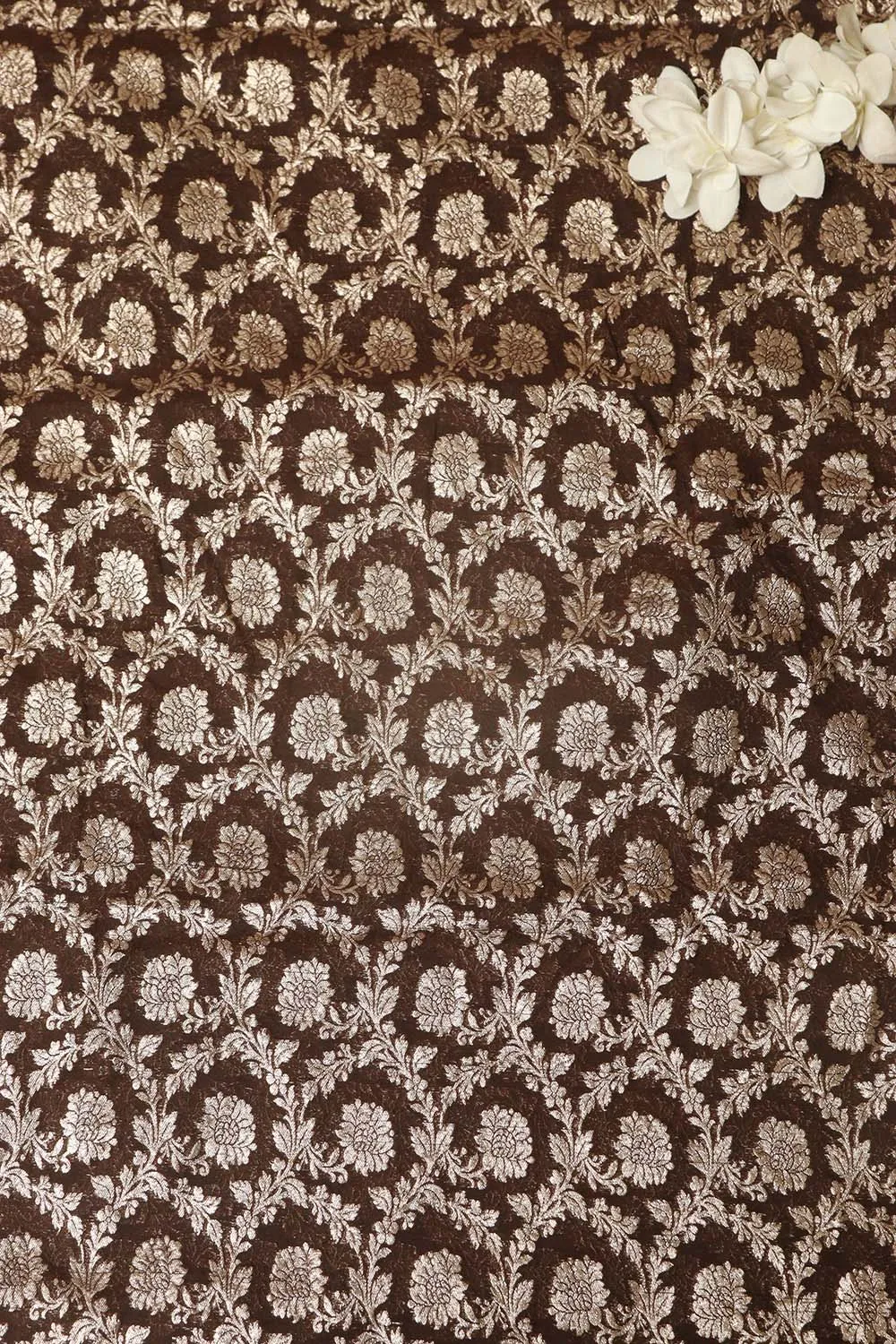 Elegant Brown Banarasi Chanderi Silk Fabric ( 1 Mtr )