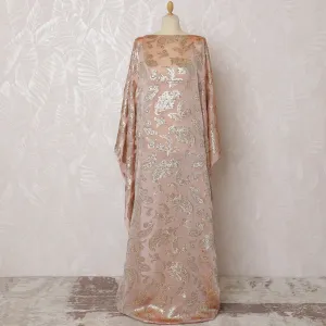 Elegant Peach Paisley French Silk Chiffon Fabric with Metallic Lurex, 140 cm Width-D19698