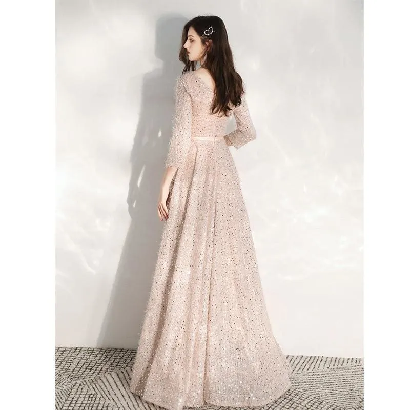 Elegant Pink Sequins Evening Formal Gowns