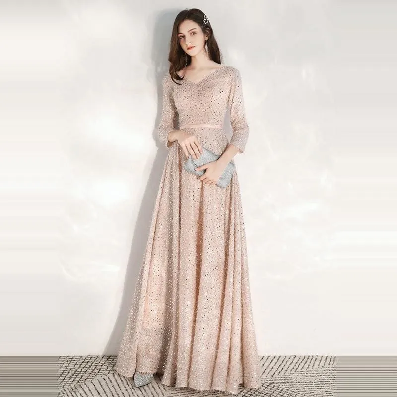 Elegant Pink Sequins Evening Formal Gowns