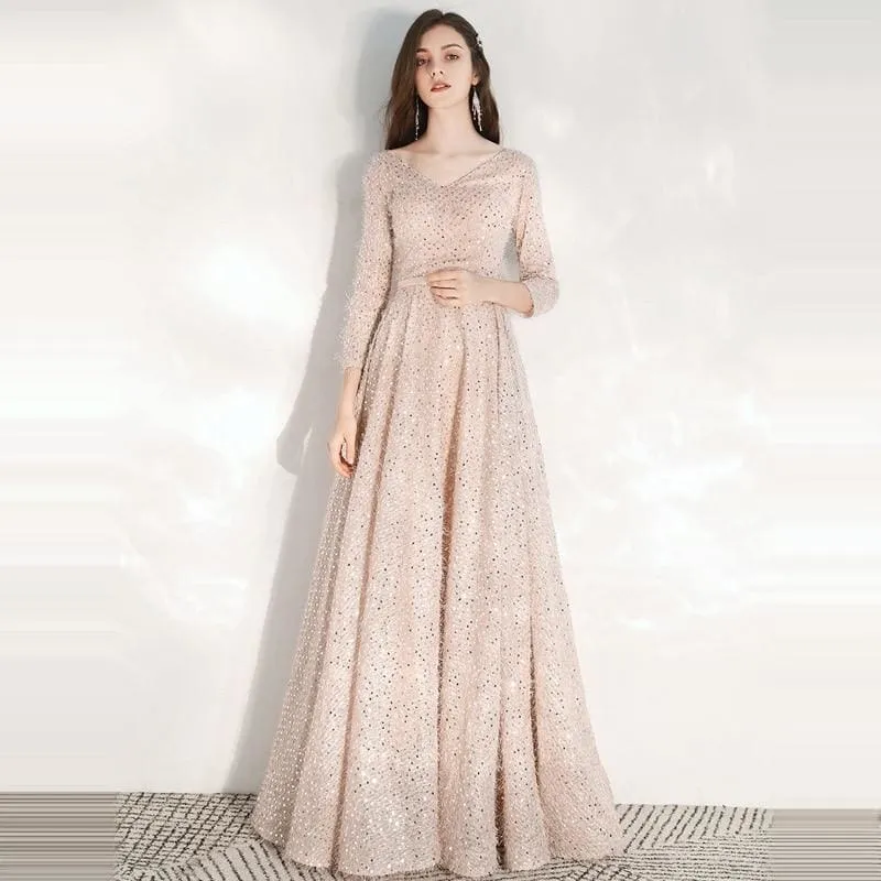 Elegant Pink Sequins Evening Formal Gowns